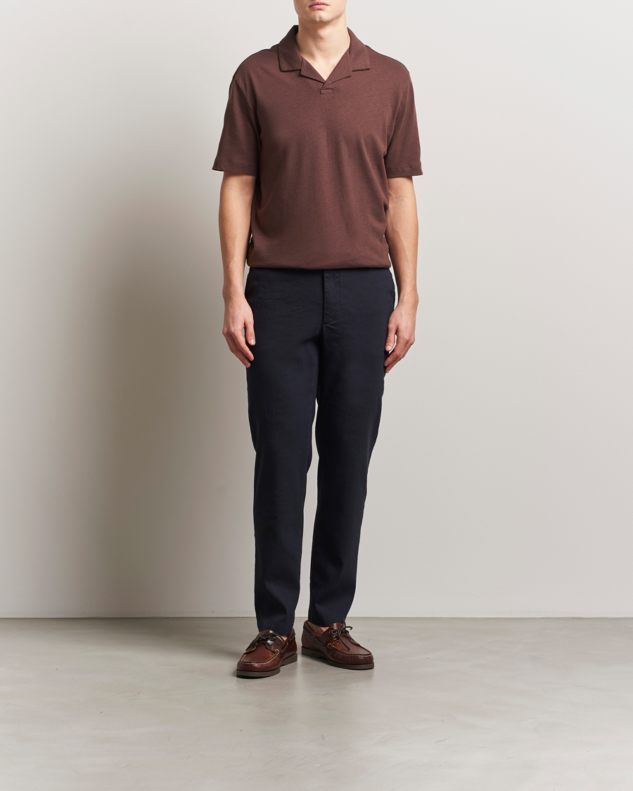 Men | Trousers | BOSS BLACK | Kane Linen Blend Drawstring Trousers Dark Blue