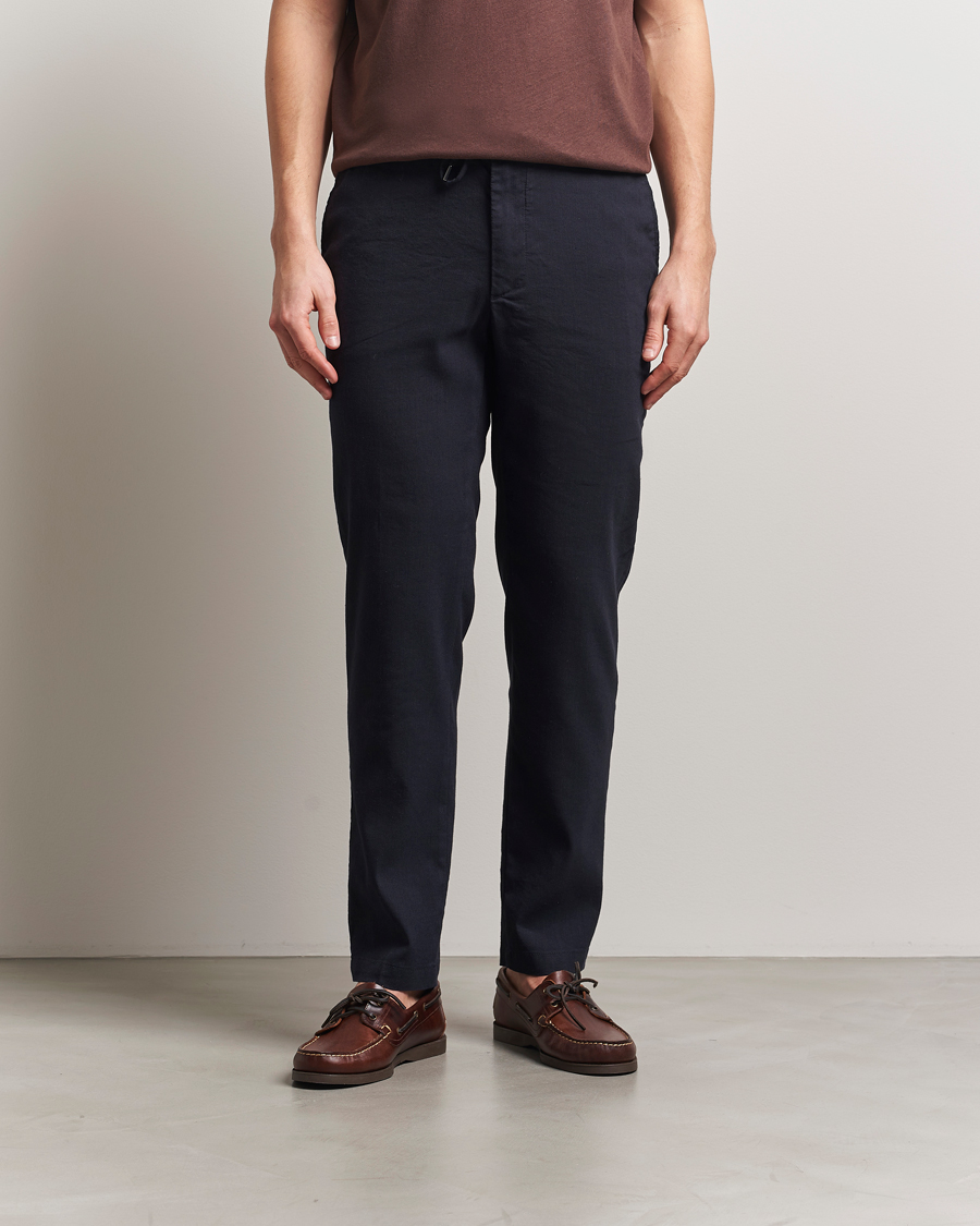 Men | Trousers | BOSS BLACK | Kane Linen Blend Drawstring Trousers Dark Blue