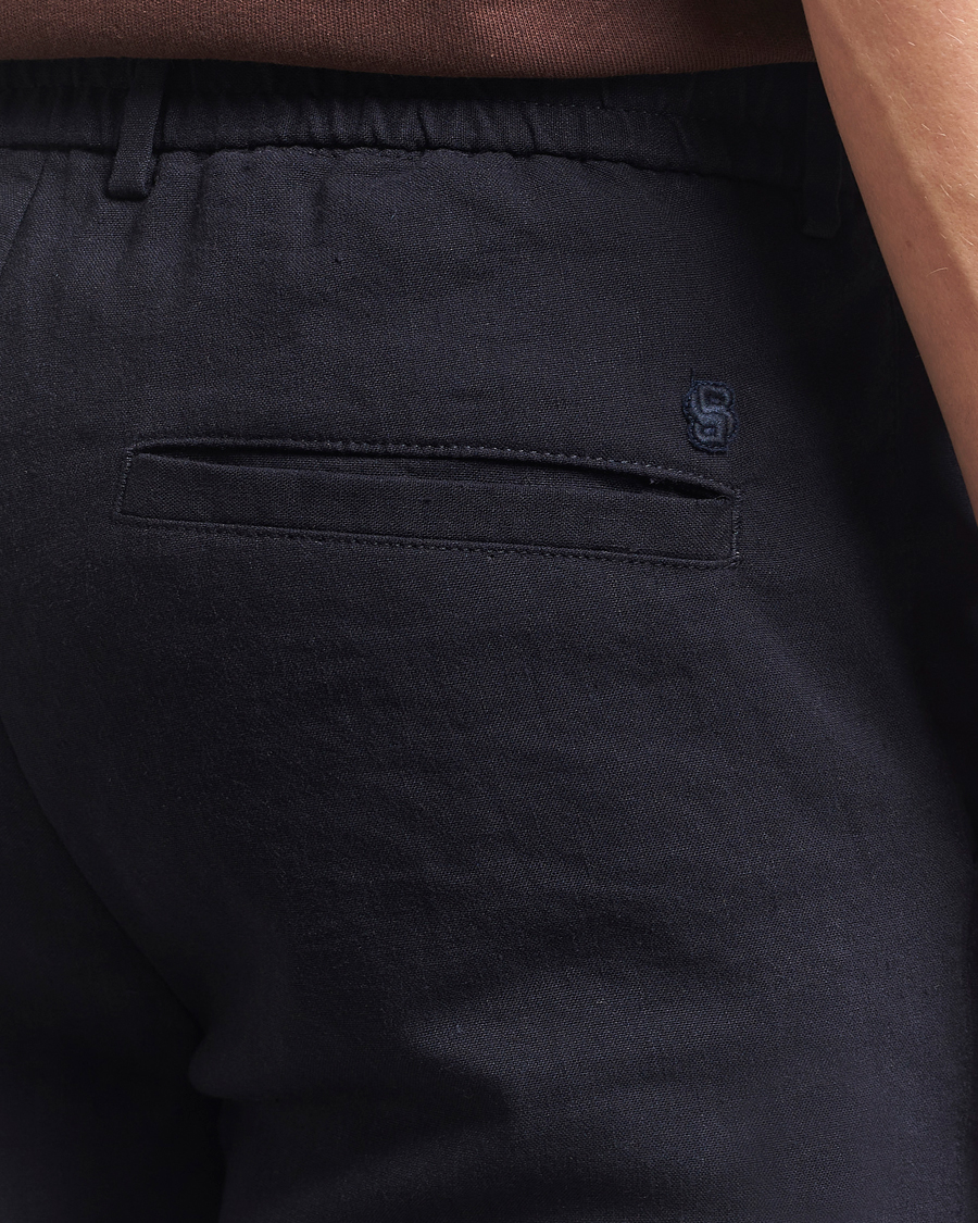 Men | Trousers | BOSS BLACK | Kane Linen Blend Drawstring Trousers Dark Blue