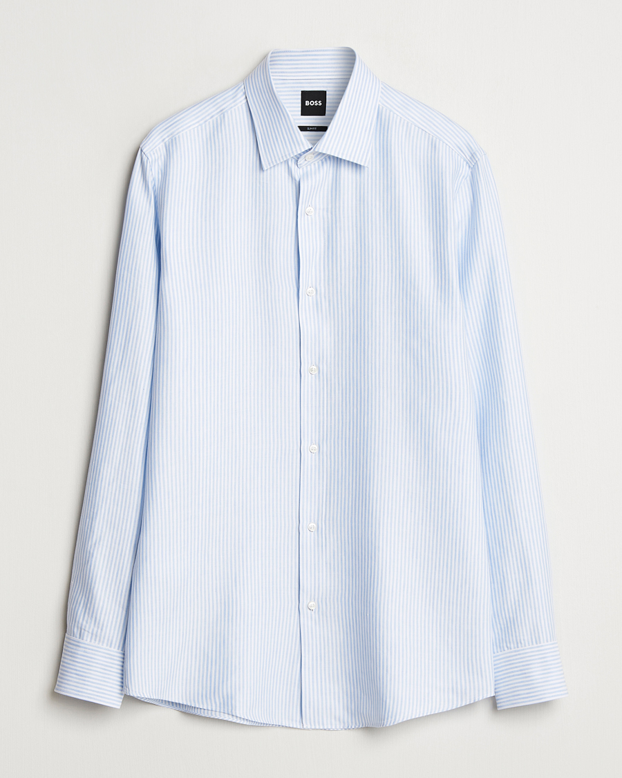 Men | Shirts | BOSS BLACK | Hank Linen/Lyocell Striped Shirt Blue/White