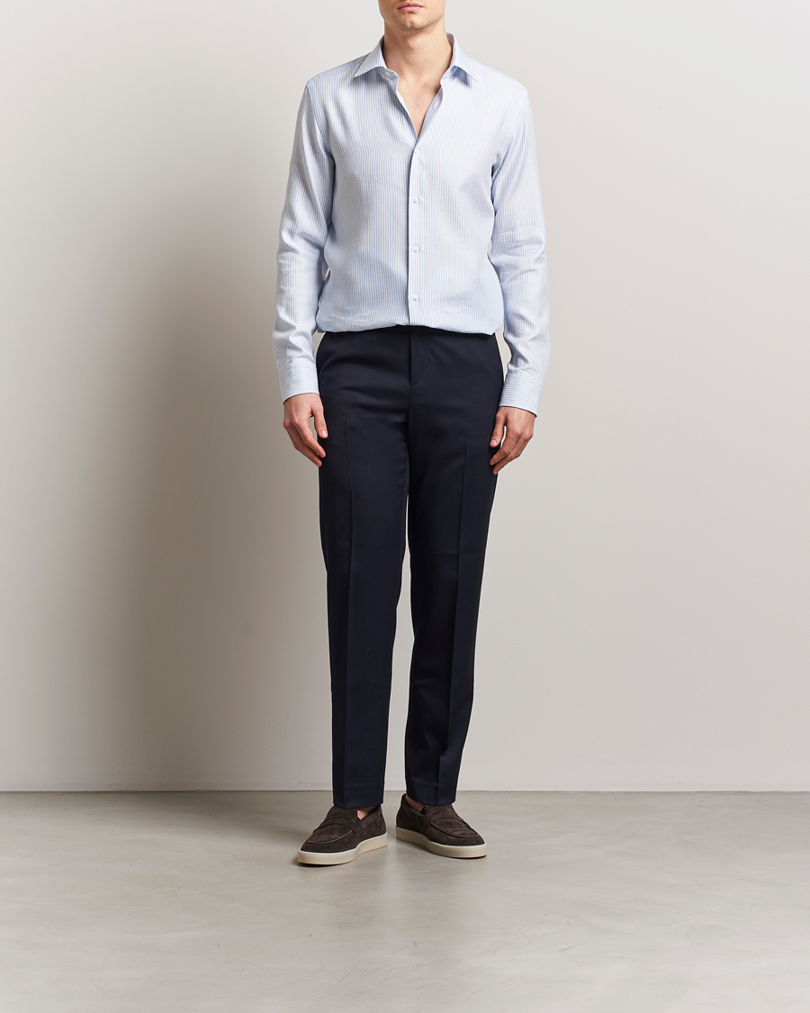 Men | Shirts | BOSS BLACK | Hank Linen/Lyocell Striped Shirt Blue/White