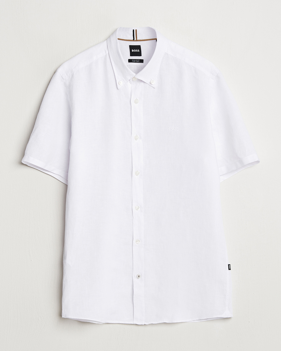 Men | Shirts | BOSS BLACK | Liam Linen Short Sleeve Shirt White