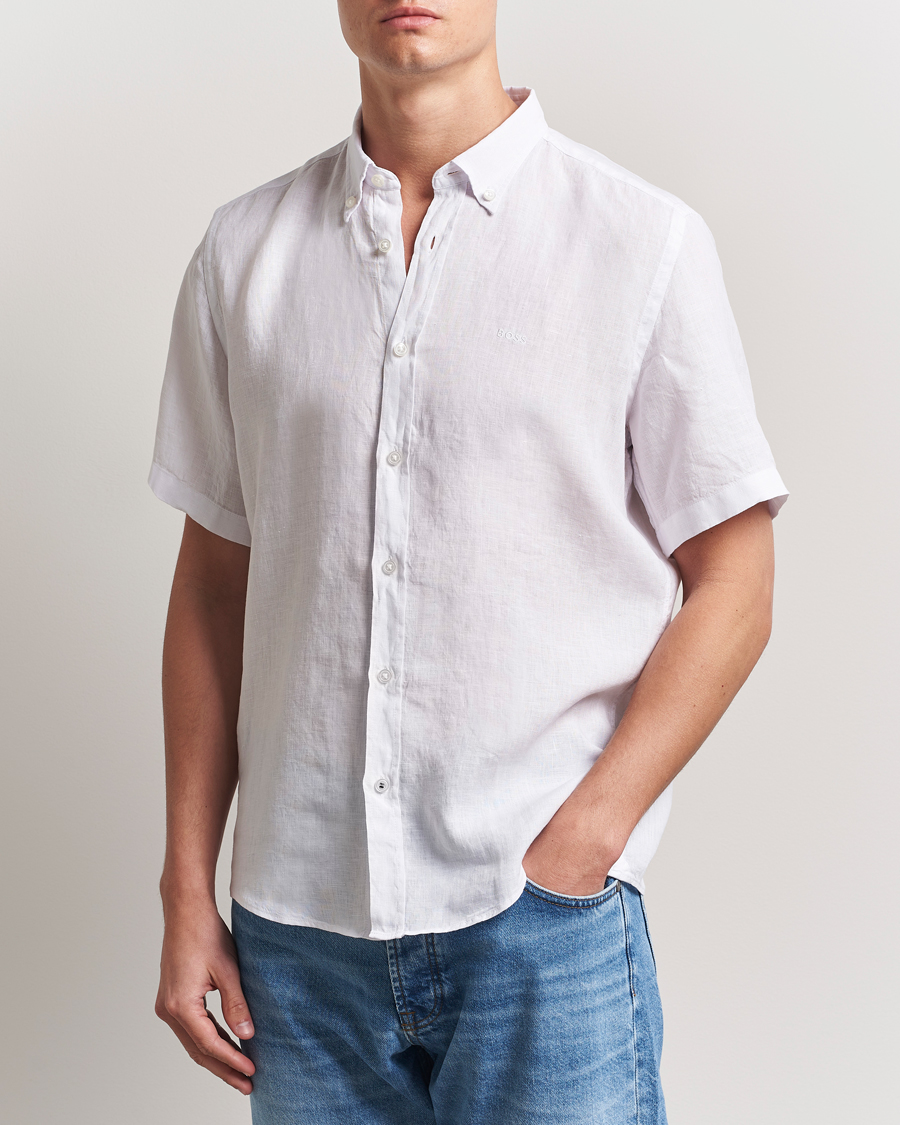 Men | Shirts | BOSS BLACK | Liam Linen Short Sleeve Shirt White