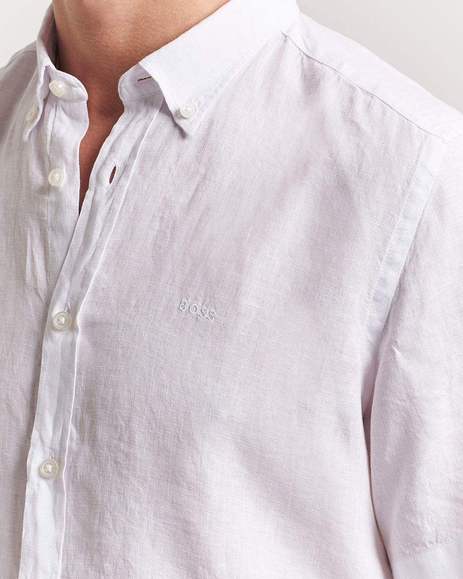 Men | Shirts | BOSS BLACK | Liam Linen Short Sleeve Shirt White