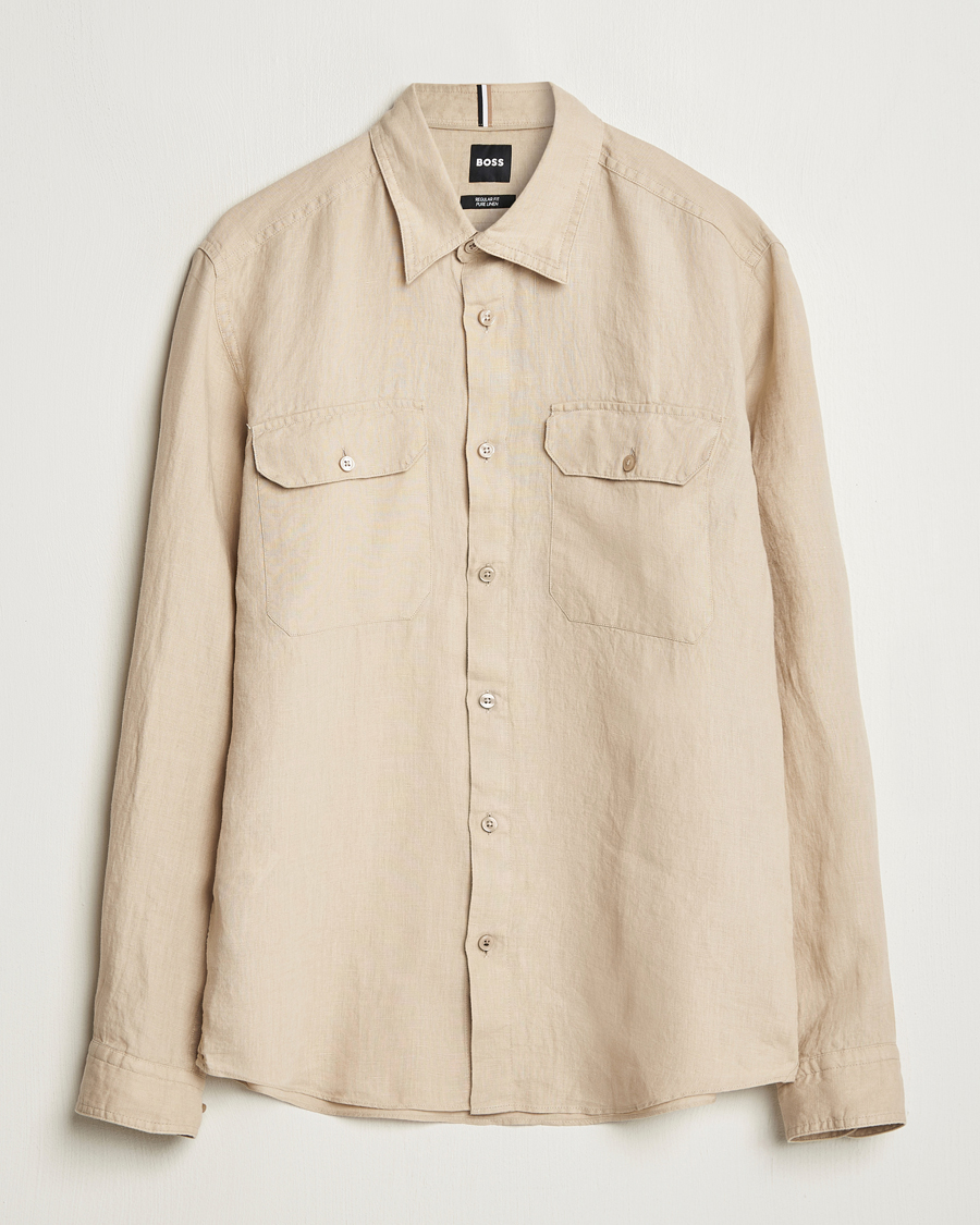 Men | Shirts | BOSS BLACK | Liam Linen Pocket Overshirt Light Beige