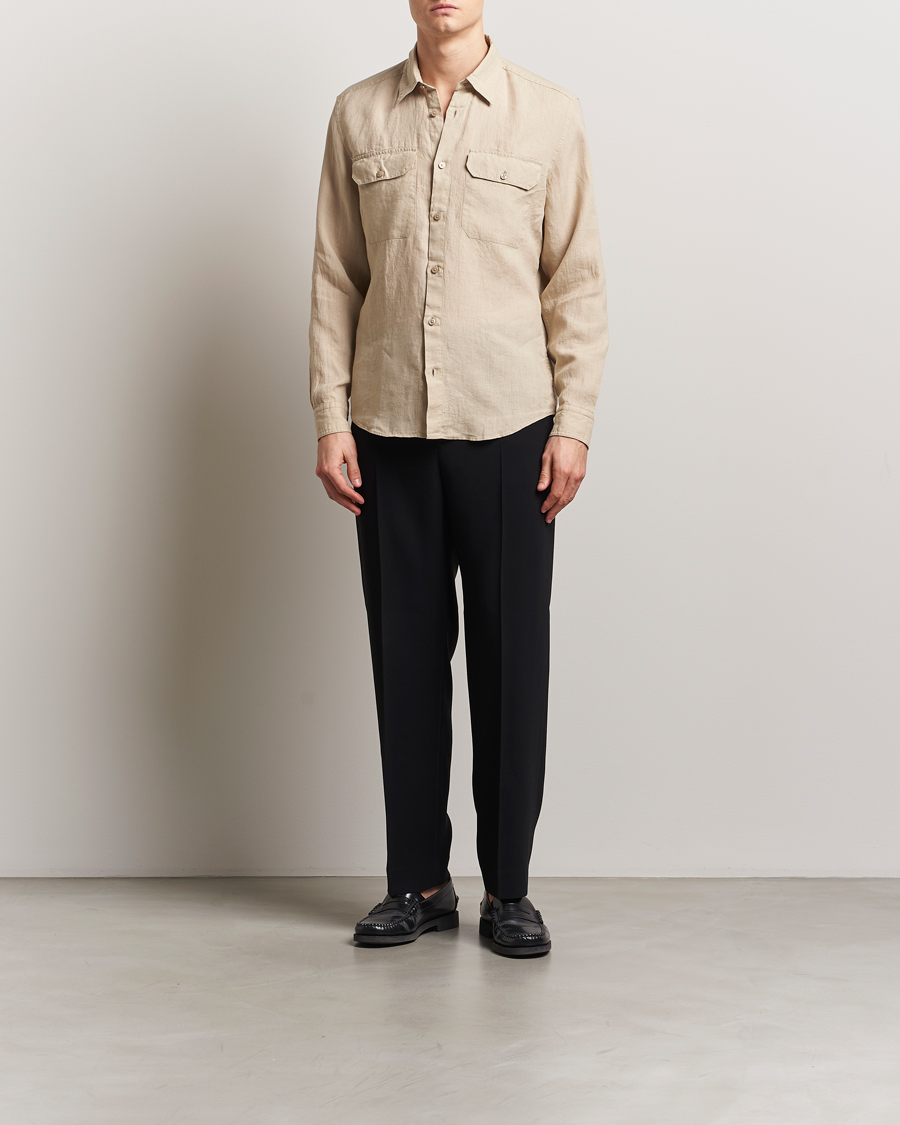 Men | Shirts | BOSS BLACK | Liam Linen Pocket Overshirt Light Beige
