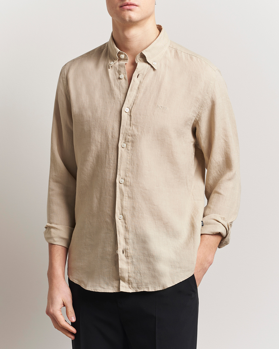 Men | Shirts | BOSS BLACK | Liam Linen Shirt Light Beige