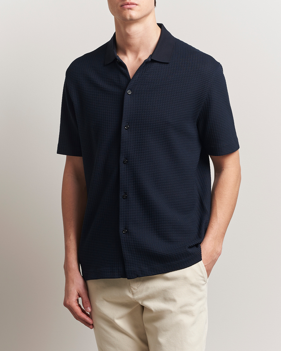 Men | Shirts | BOSS BLACK | Palladio Knitted Short Sleeve Shirt Dark Blue