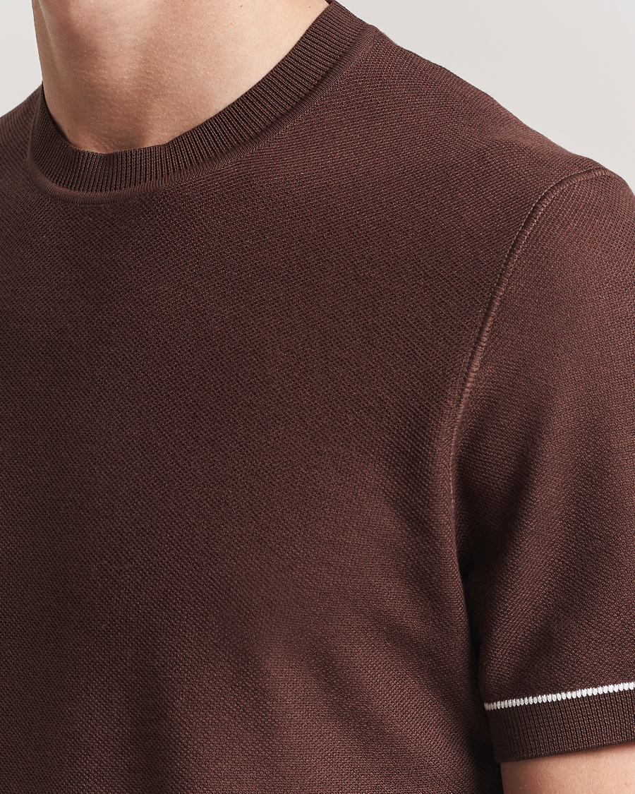 Men | T-Shirts | BOSS BLACK | Jianfranco Cotton/Viscose Knitted T-Shirt Dark Brown