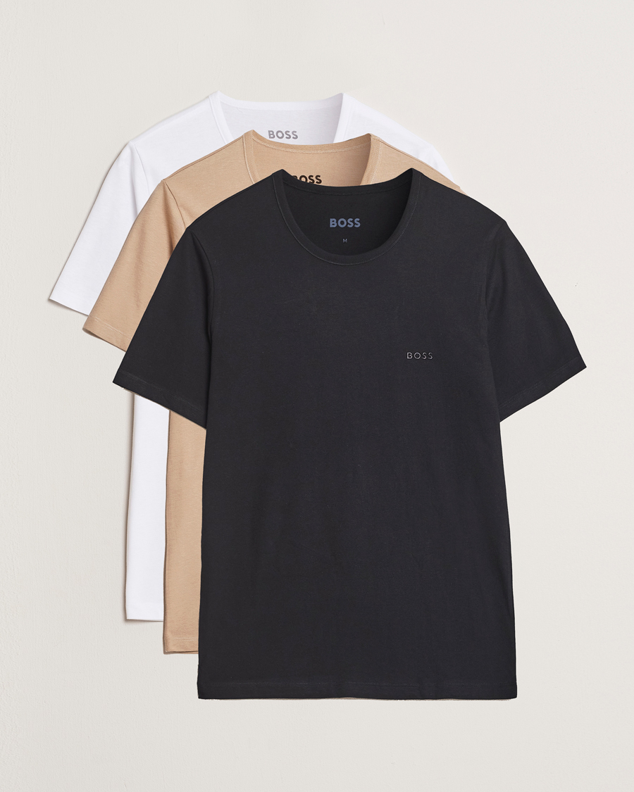 Men | T-Shirts | BOSS BLACK | 3-Pack Crew Neck T-Shirt Beige/Black/White