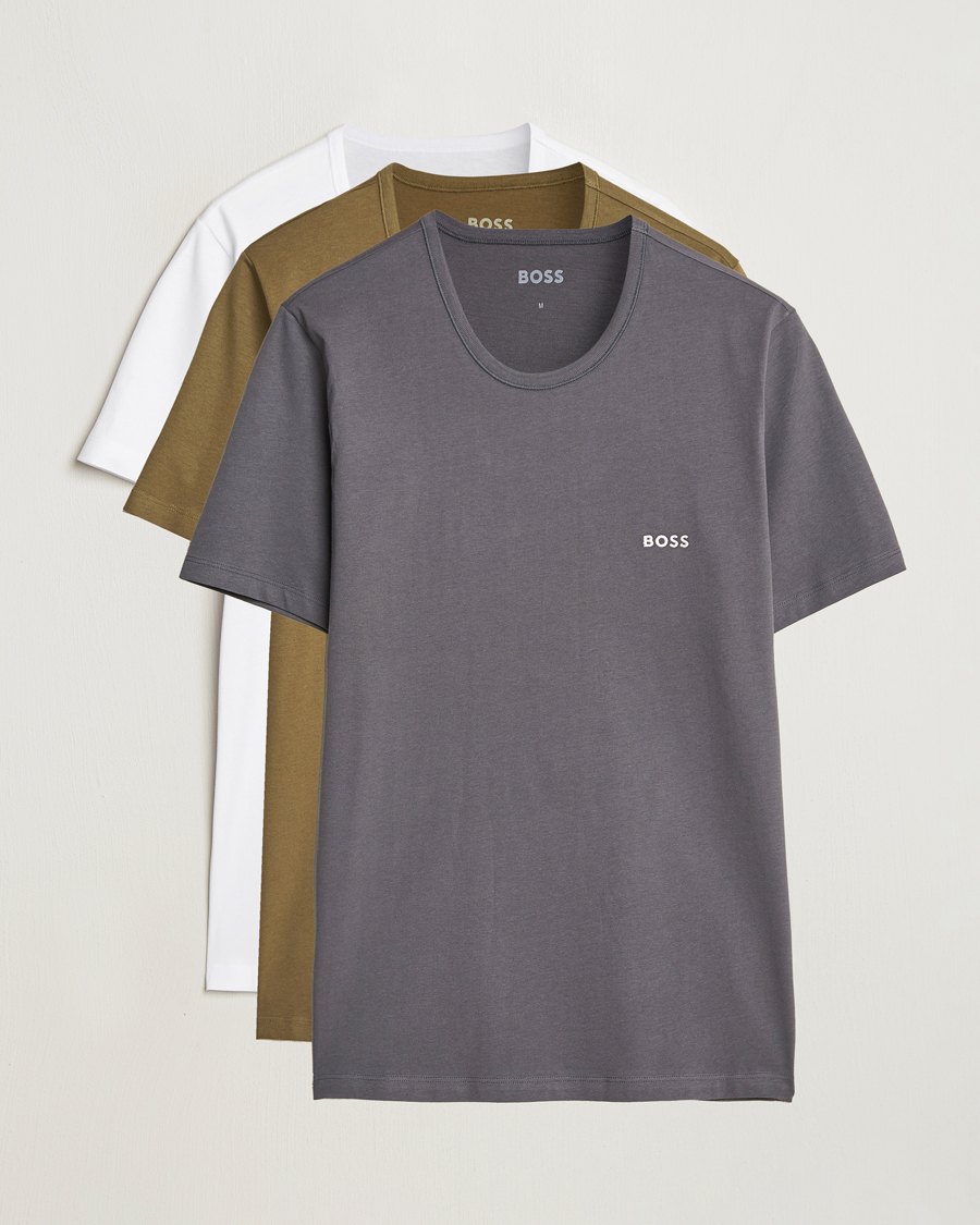 Men | T-Shirts | BOSS BLACK | 3-Pack Crew Neck T-Shirt White/Green/Grey