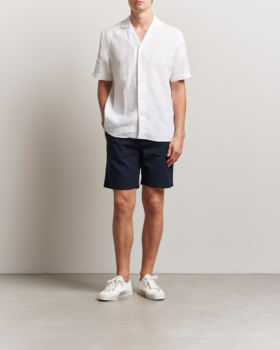Men | Shorts | BOSS ORANGE | Tapered Linen Chino Drawstring Shorts Dark Blue