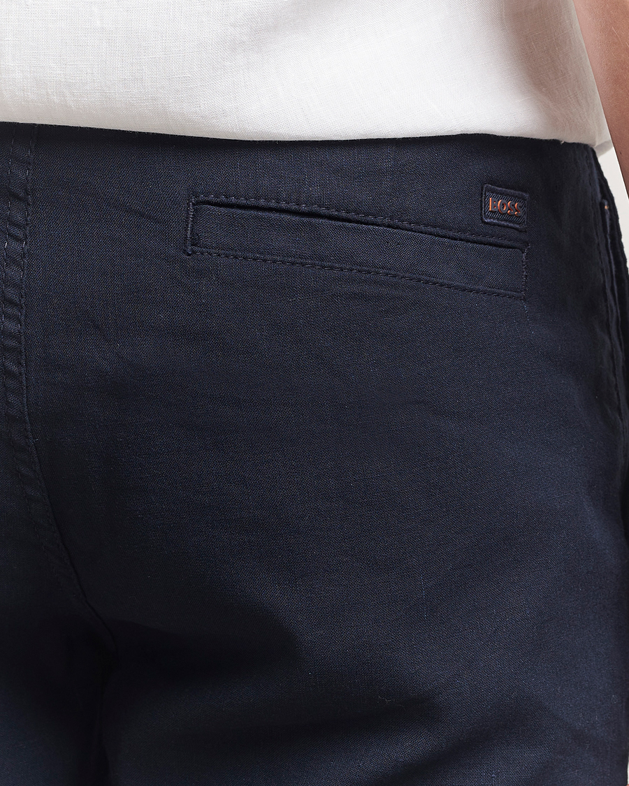 Men | Shorts | BOSS ORANGE | Tapered Linen Chino Drawstring Shorts Dark Blue