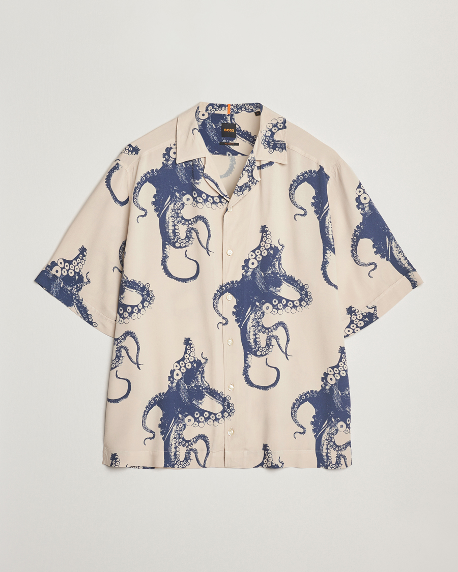 Men | Shirts | BOSS ORANGE | Lapisy Printed Short Sleeve Shirt Light Beige
