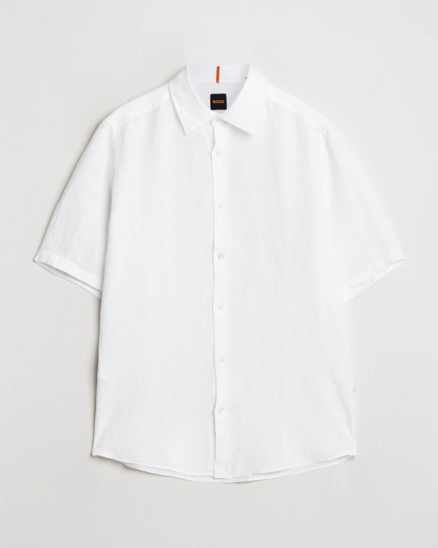 Men | Shirts | BOSS ORANGE | Rash Linen Short Sleeve Shirt White
