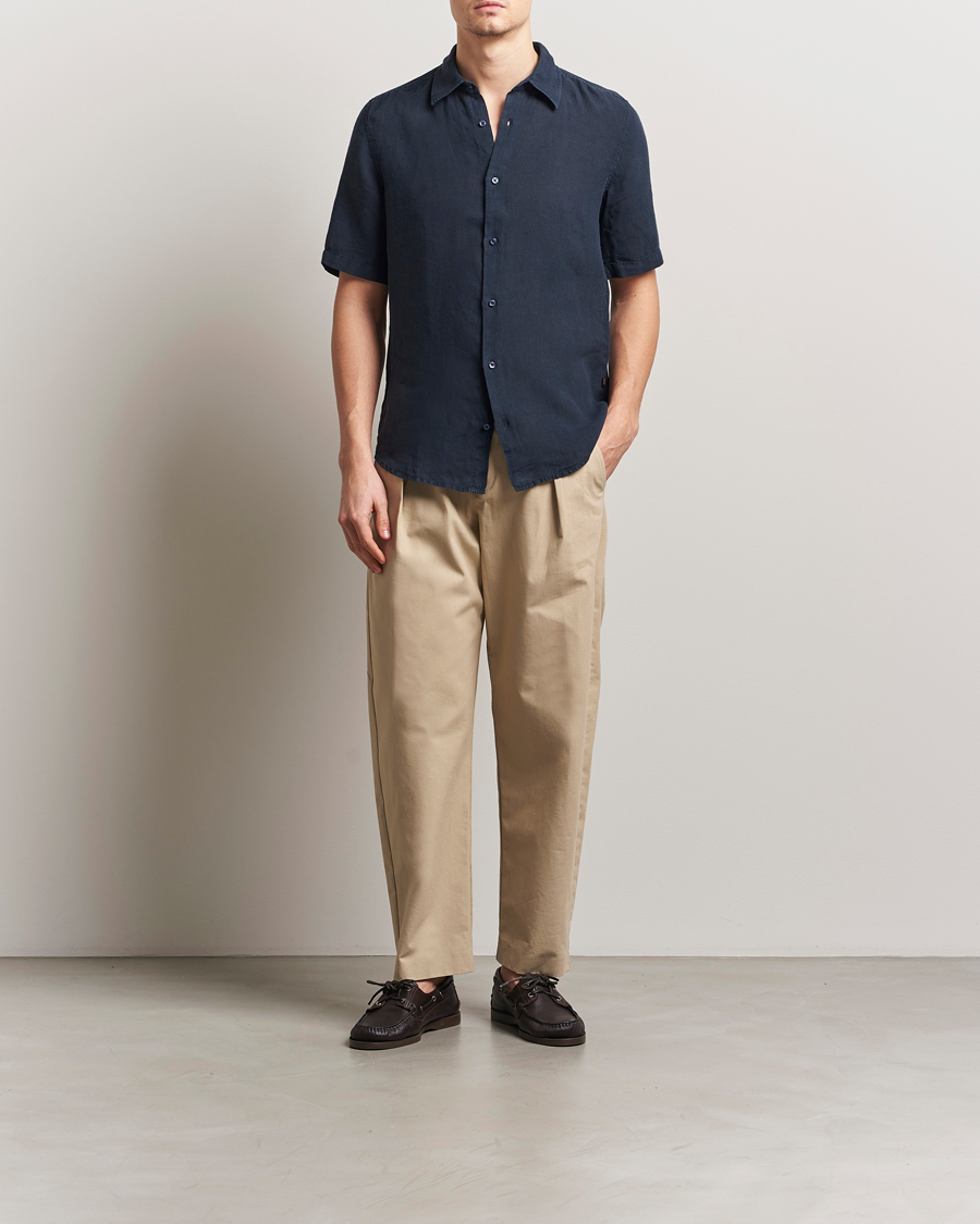 Men | Shirts | BOSS ORANGE | Rash Linen Short Sleeve Shirt Dark Blue