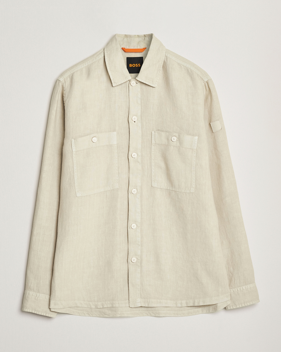Men | Shirts | BOSS ORANGE | Locky Linen Overshirt Light Beige