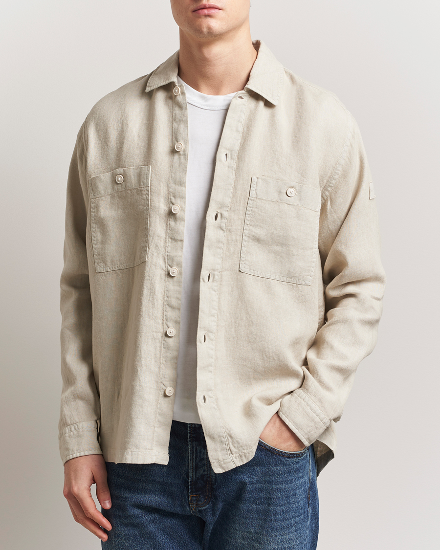 Men | Shirts | BOSS ORANGE | Locky Linen Overshirt Light Beige