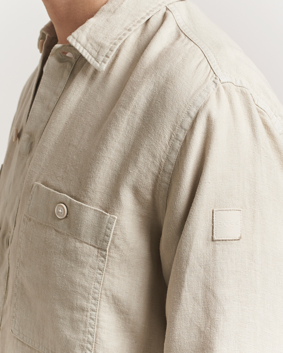 Men | Shirts | BOSS ORANGE | Locky Linen Overshirt Light Beige