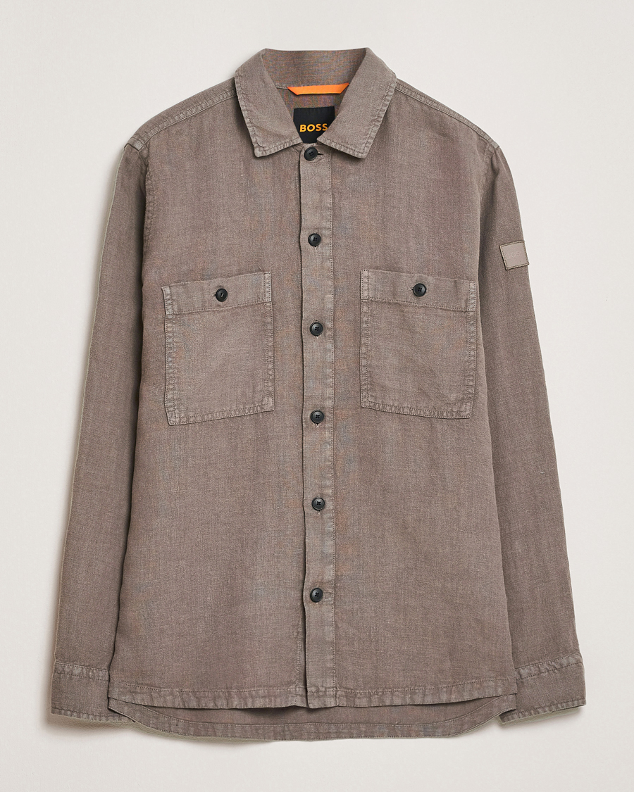 Men | Shirts | BOSS ORANGE | Locky Linen Overshirt Open Beige