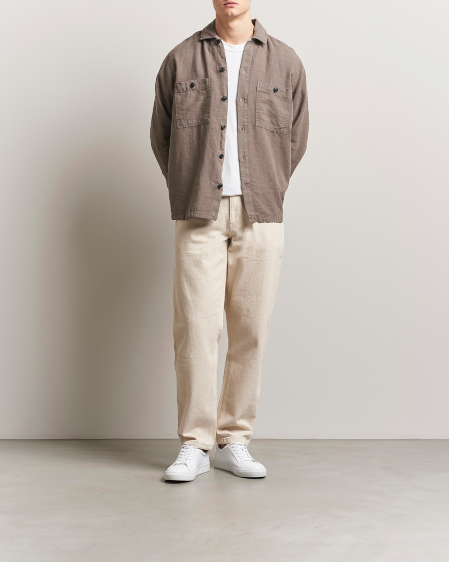 Men | Shirts | BOSS ORANGE | Locky Linen Overshirt Open Beige