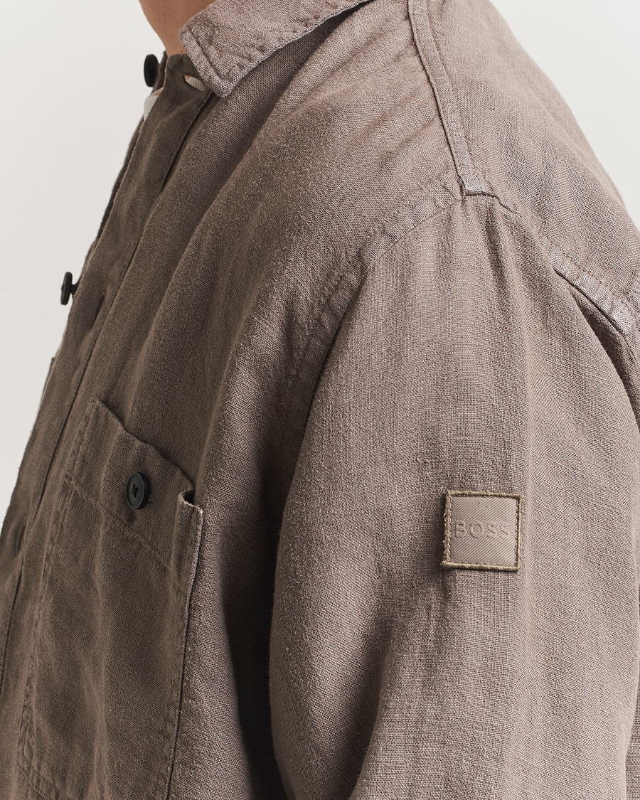 Men | Shirts | BOSS ORANGE | Locky Linen Overshirt Open Beige