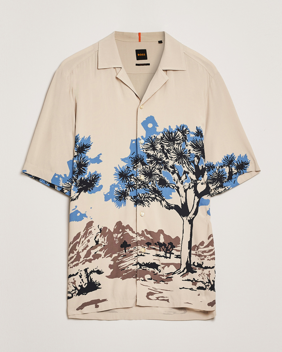 Men | Shirts | BOSS ORANGE | Rayer Printed Short Sleeve Shirt Light Beige
