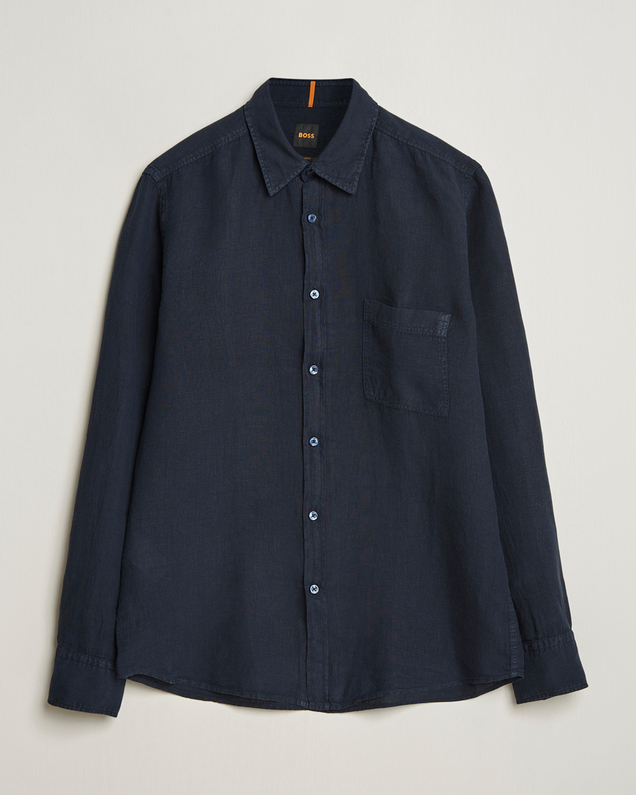 Men | Shirts | BOSS ORANGE | Relegant Linen Shirt Dark Blue