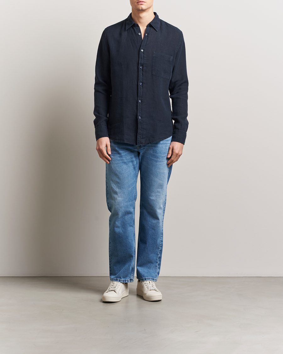 Men | Shirts | BOSS ORANGE | Relegant Linen Shirt Dark Blue