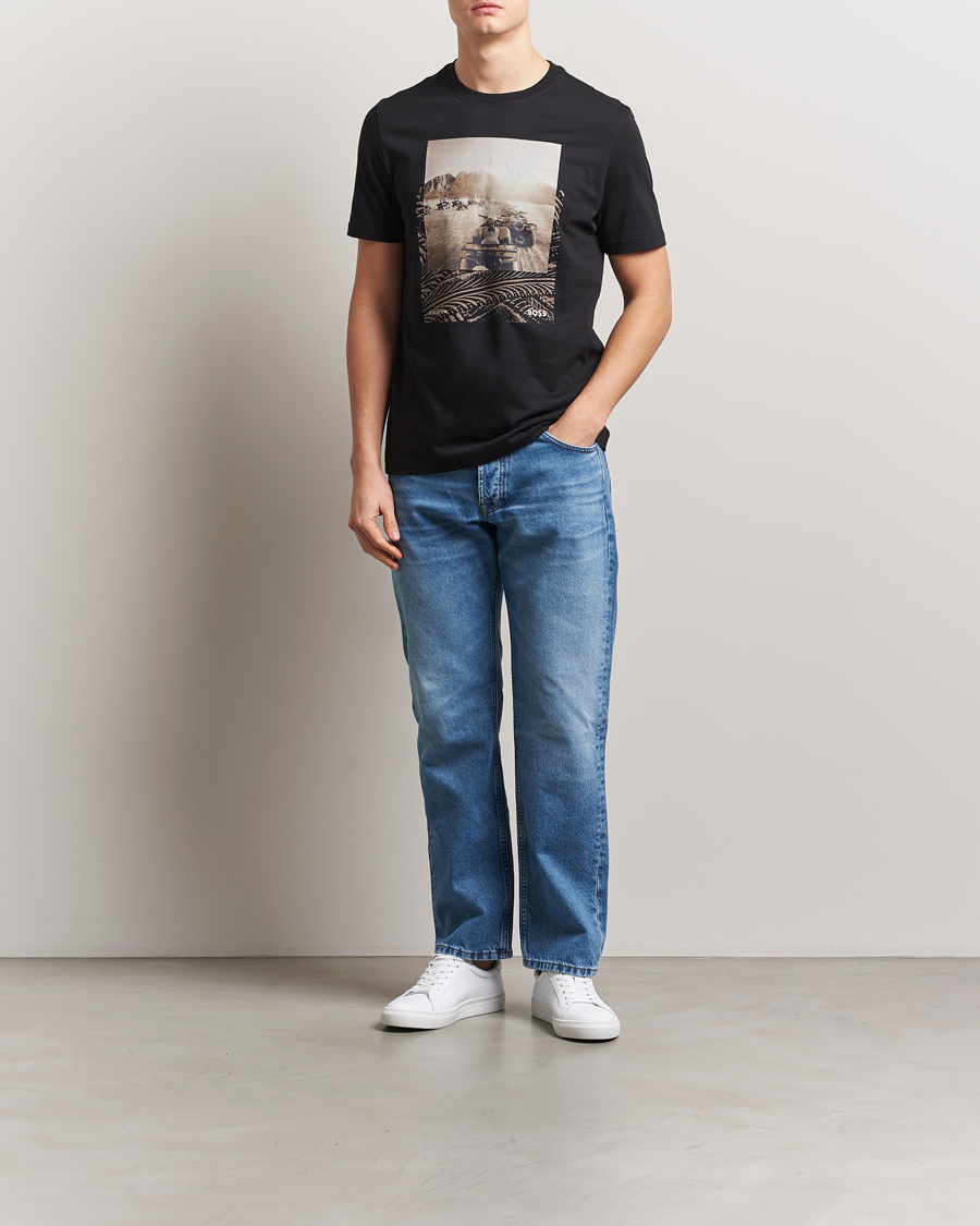 Men | T-Shirts | BOSS ORANGE | Dunetrace Printed Crew Neck T-Shirt Black