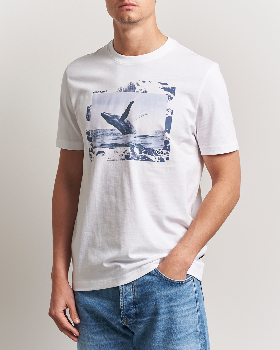 Men | T-Shirts | BOSS ORANGE | Dunetrace Printed Crew Neck T-Shirt White
