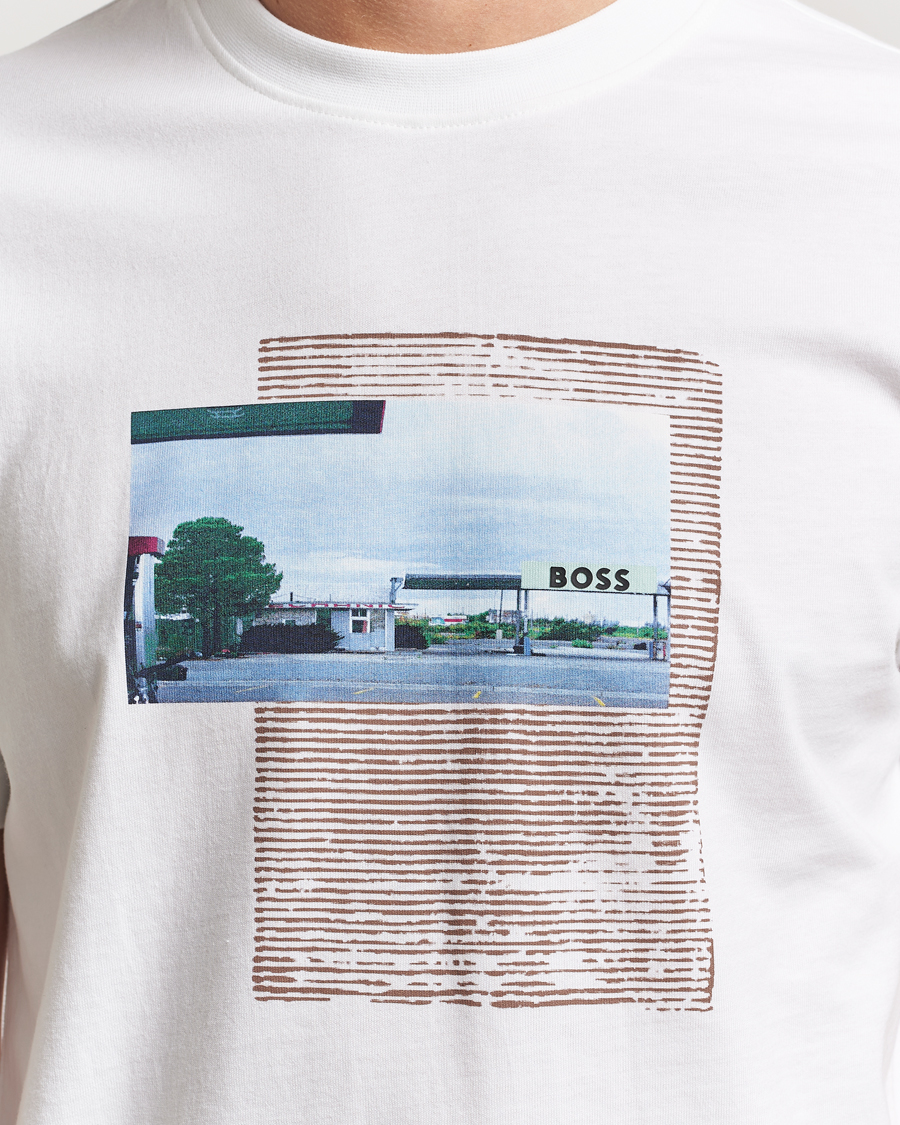 Men | T-Shirts | BOSS ORANGE | On The Way Printed Crew Neck T-Shirt White