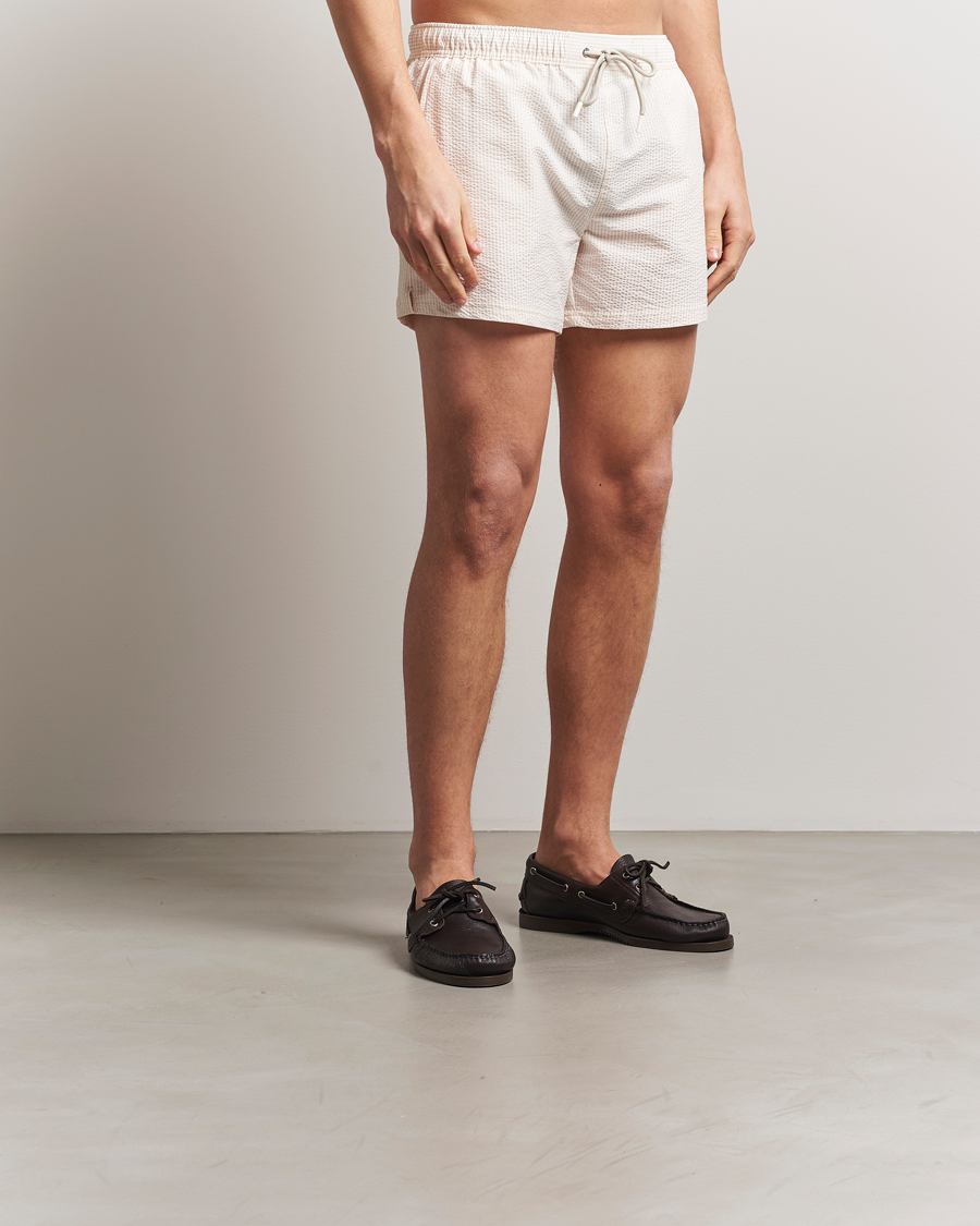 Men | Swimwear | BOSS BLACK | Velvetfish Seersucker Swimshorts Open White