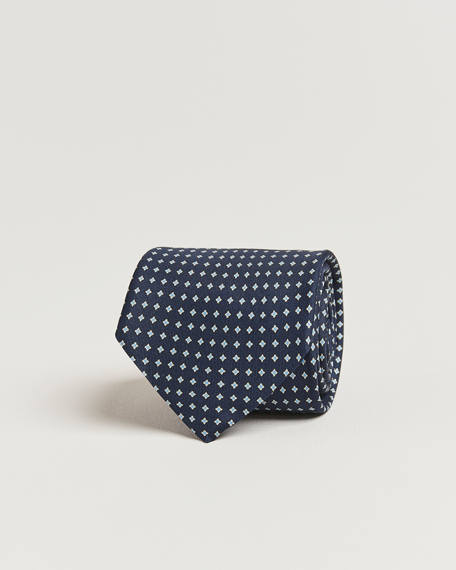 Men | Ties | Stenströms | Printed Silk Tie 7,5cm Navy