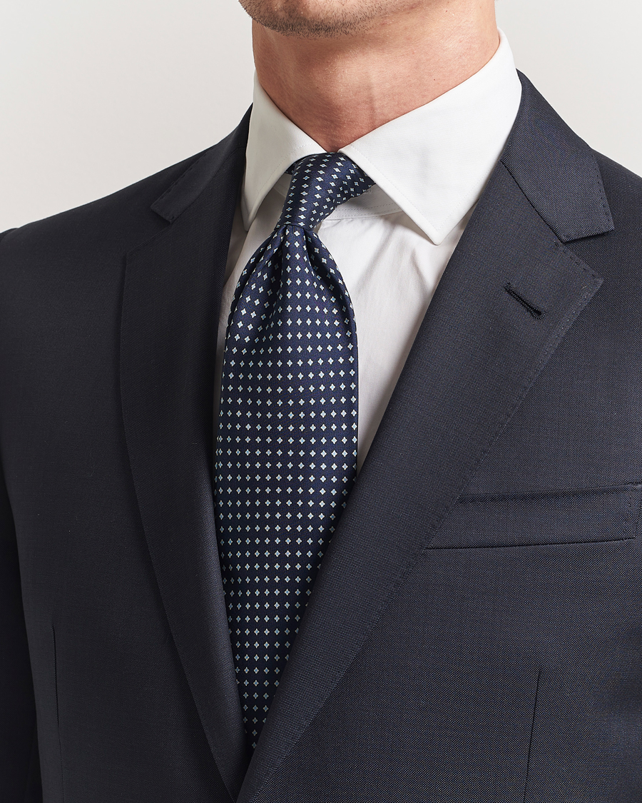 Men | Ties | Stenströms | Printed Silk Tie 7,5cm Navy