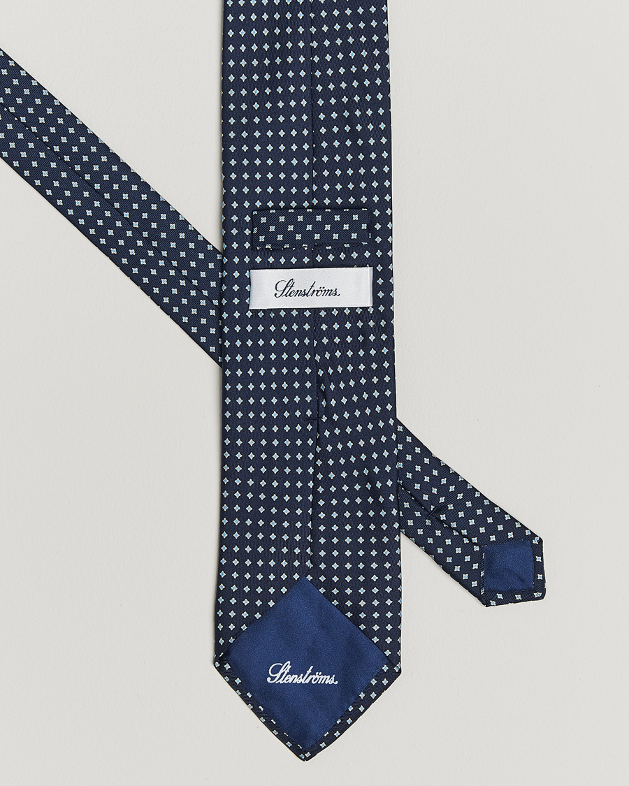 Men | Ties | Stenströms | Printed Silk Tie 7,5cm Navy