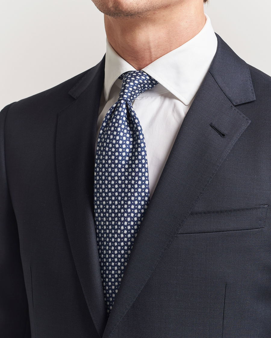 Men | Ties | Stenströms | Printed Silk Tie 7,5cm Blue