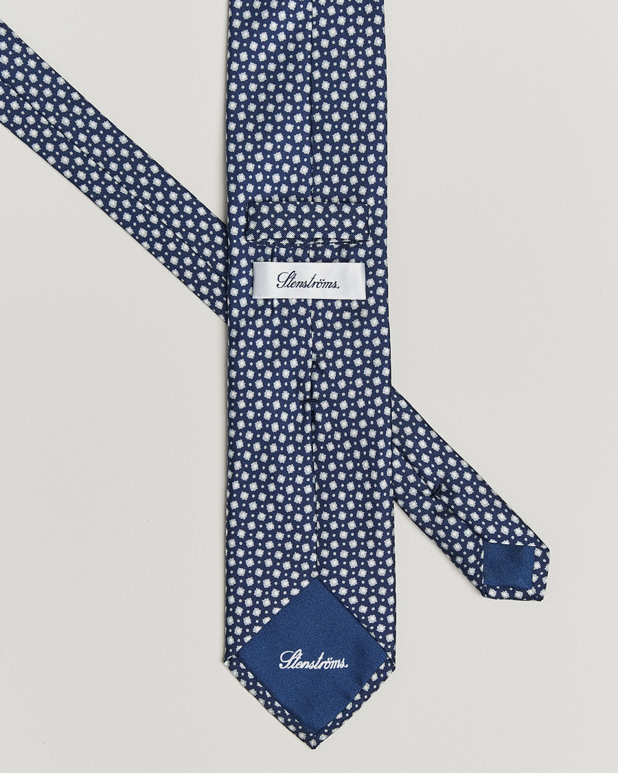 Men | Ties | Stenströms | Printed Silk Tie 7,5cm Blue