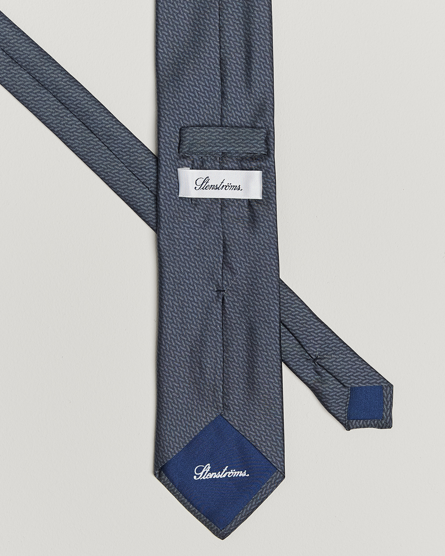 Men | Ties | Stenströms | Printed Silk Tie 7,5cm Mid Grey