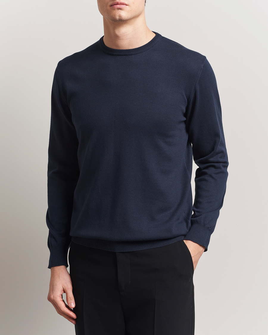 Men | Sweaters & Knitwear | Morgano | Supersoft Egyptian Cotton Crew Neck Navy