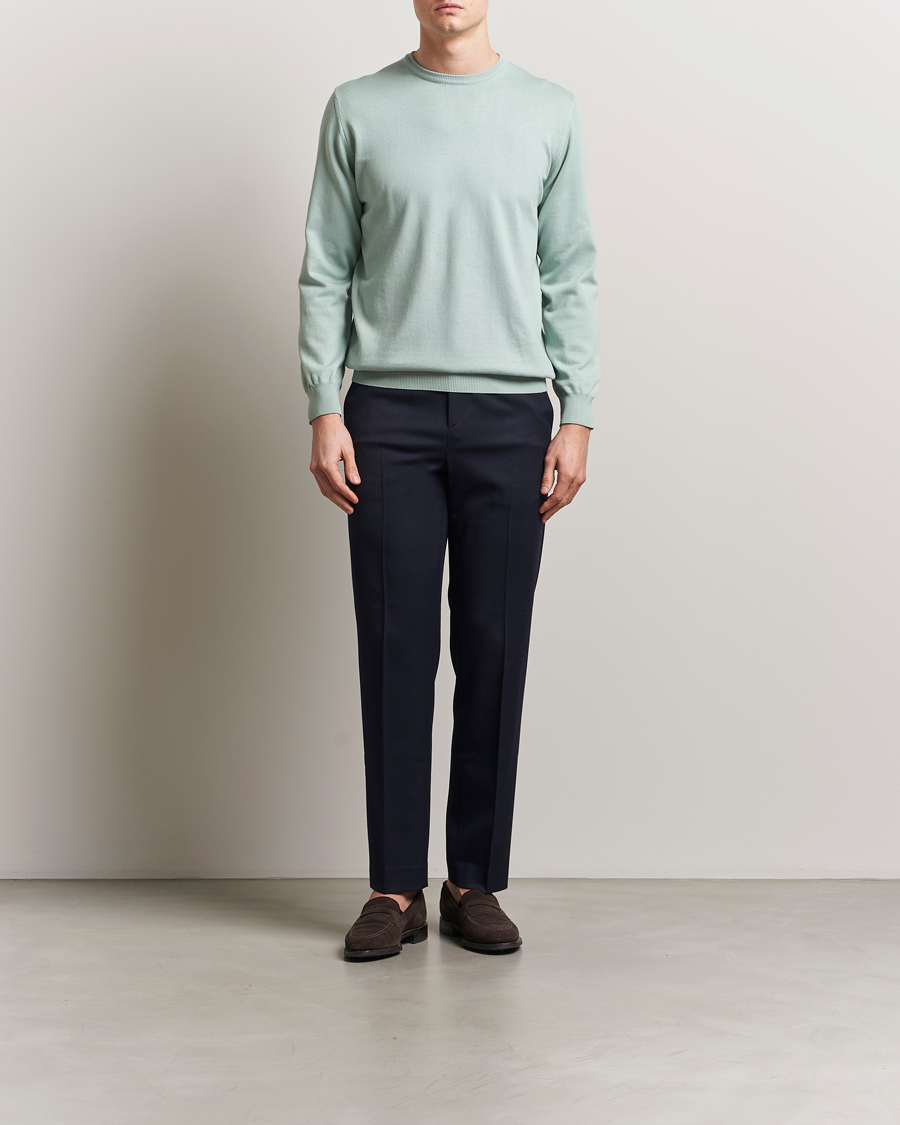 Men | Sweaters & Knitwear | Morgano | Supersoft Egyptian Cotton Crew Neck Light Green