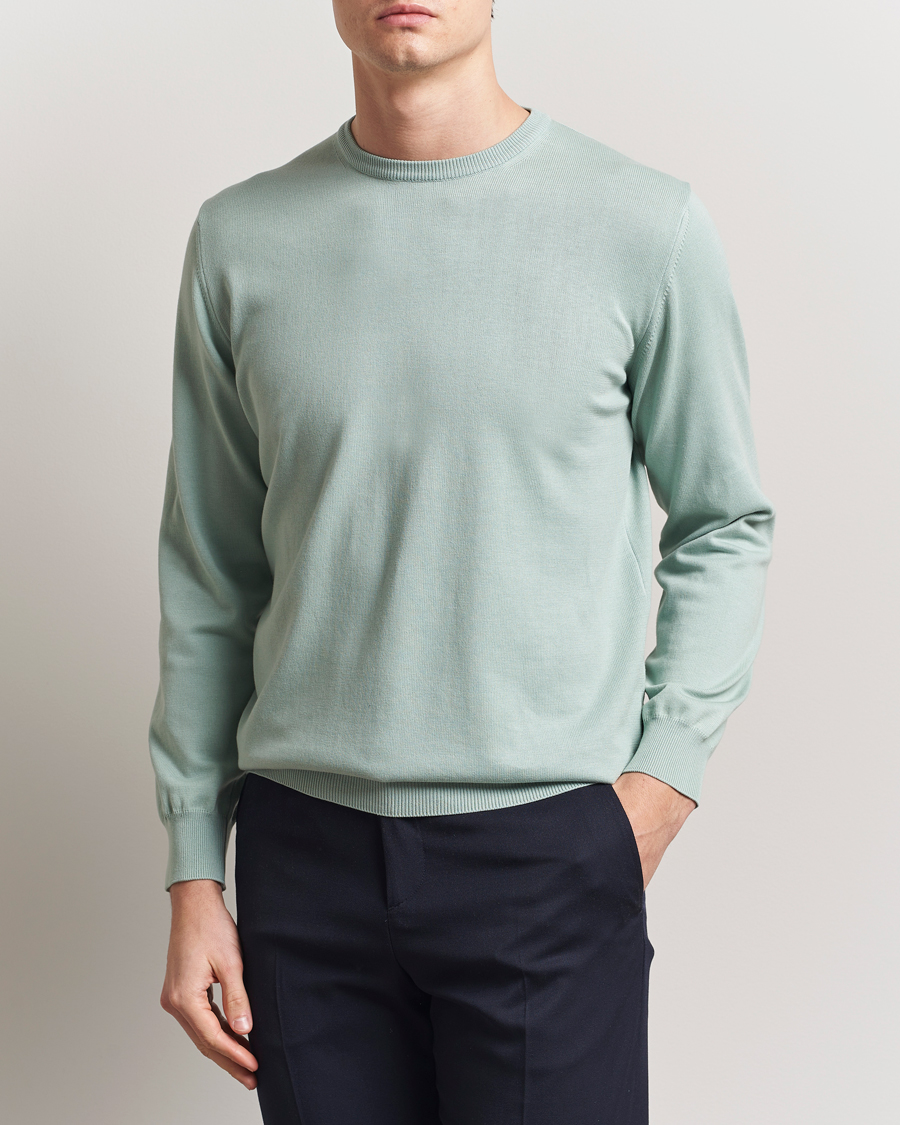 Men | Sweaters & Knitwear | Morgano | Supersoft Egyptian Cotton Crew Neck Light Green