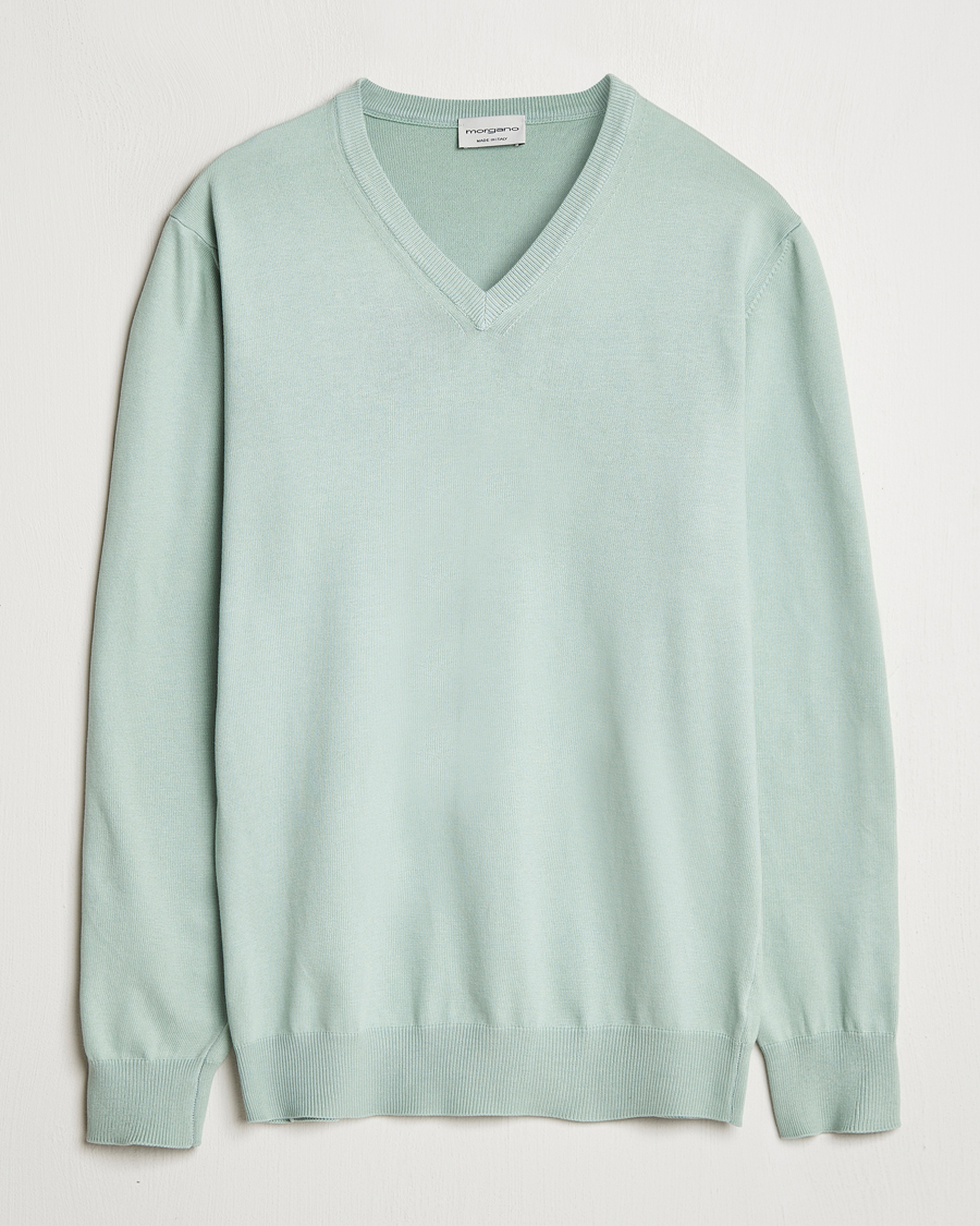 Men | Sweaters & Knitwear | Morgano | Supersoft Egyptian Cotton V-Neck Light Green