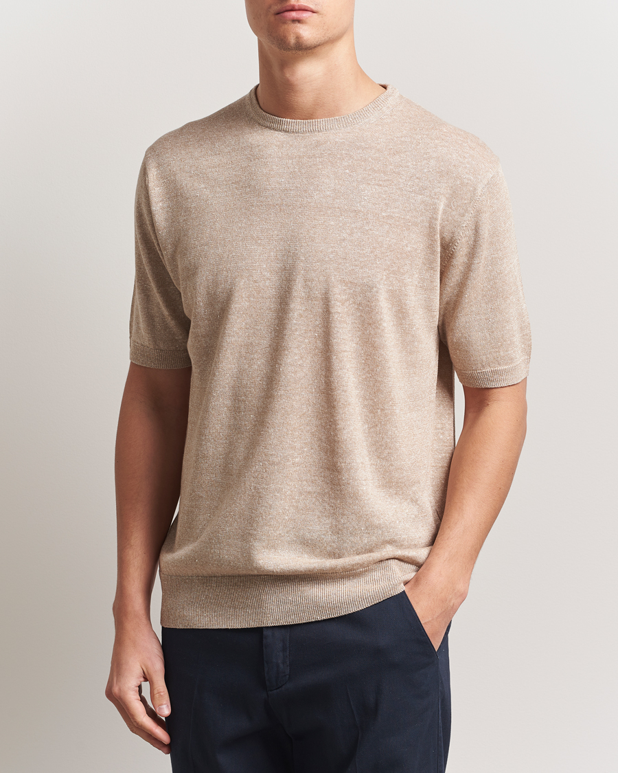 Men | T-Shirts | Morgano | Linen/Cotton T-Shirt Beige