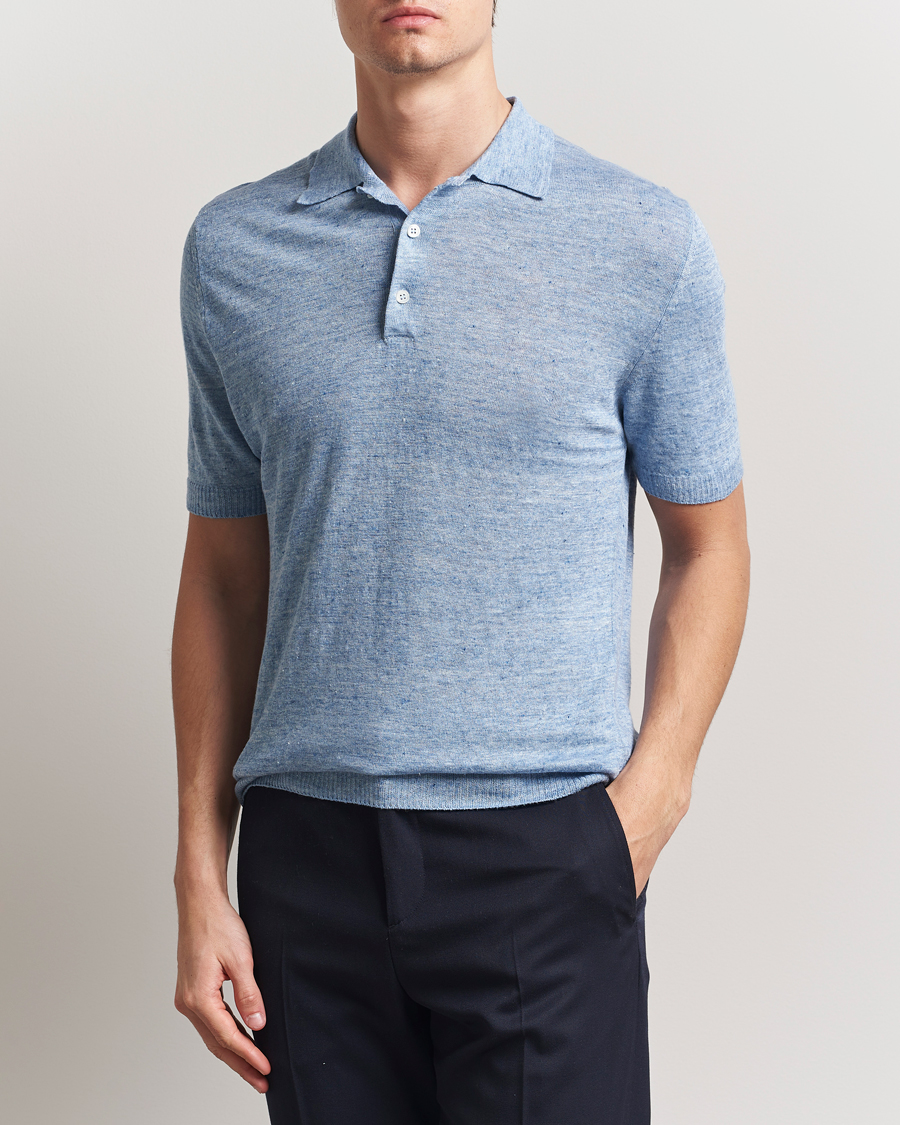 Men | Polo Shirts | Morgano | Linen Polo Blue