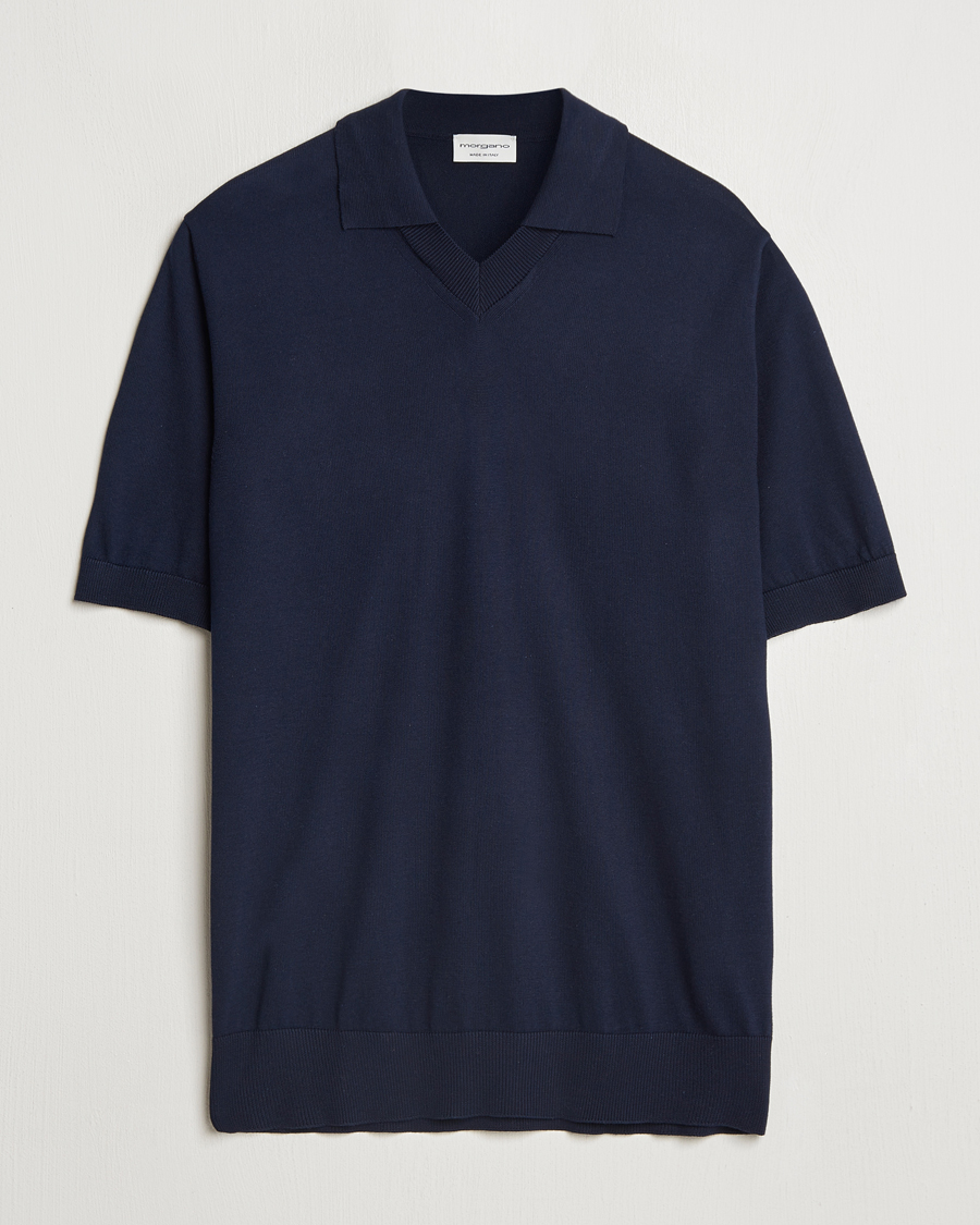 Men | Polo Shirts | Morgano | Knitted Organic Cotton Polo Navy