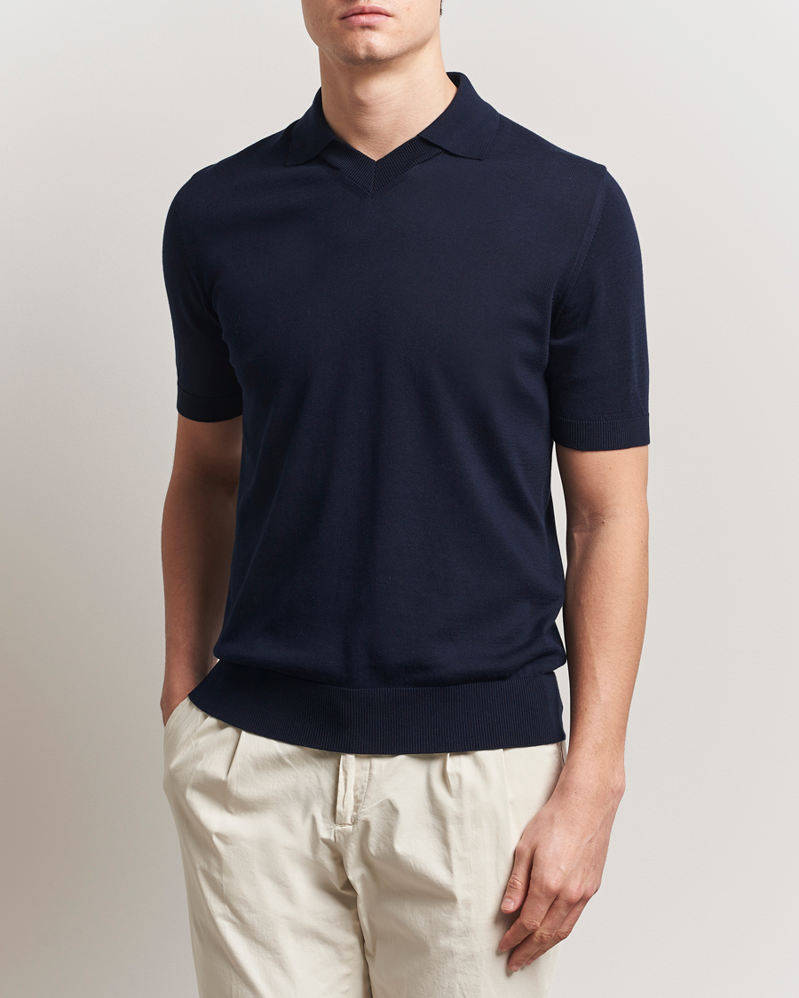 Men | Polo Shirts | Morgano | Knitted Organic Cotton Polo Navy