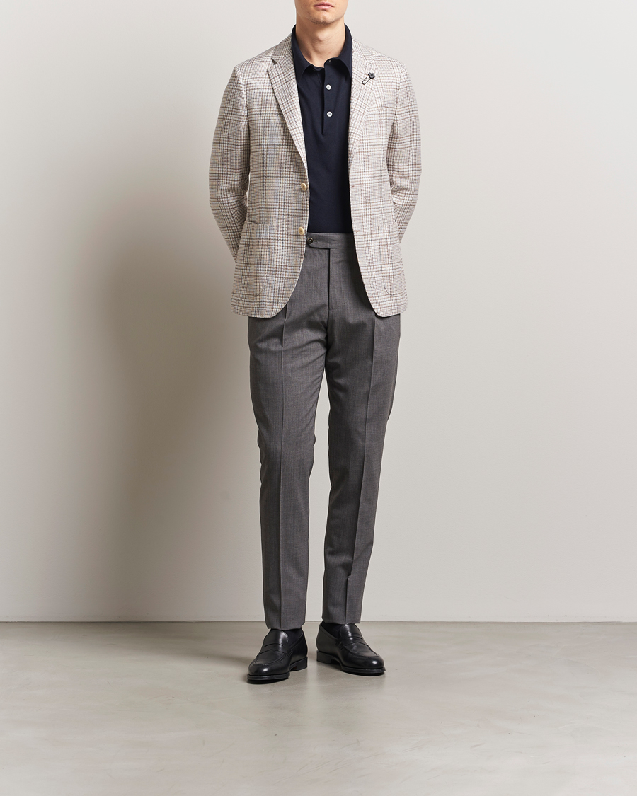 Men | Blazers | Lardini | Cotton/Linen Checked Blazer Beige