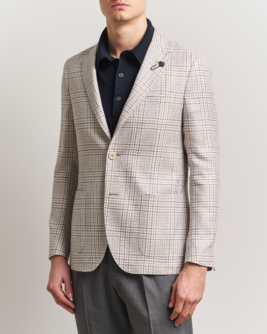 Men | Blazers | Lardini | Cotton/Linen Checked Blazer Beige