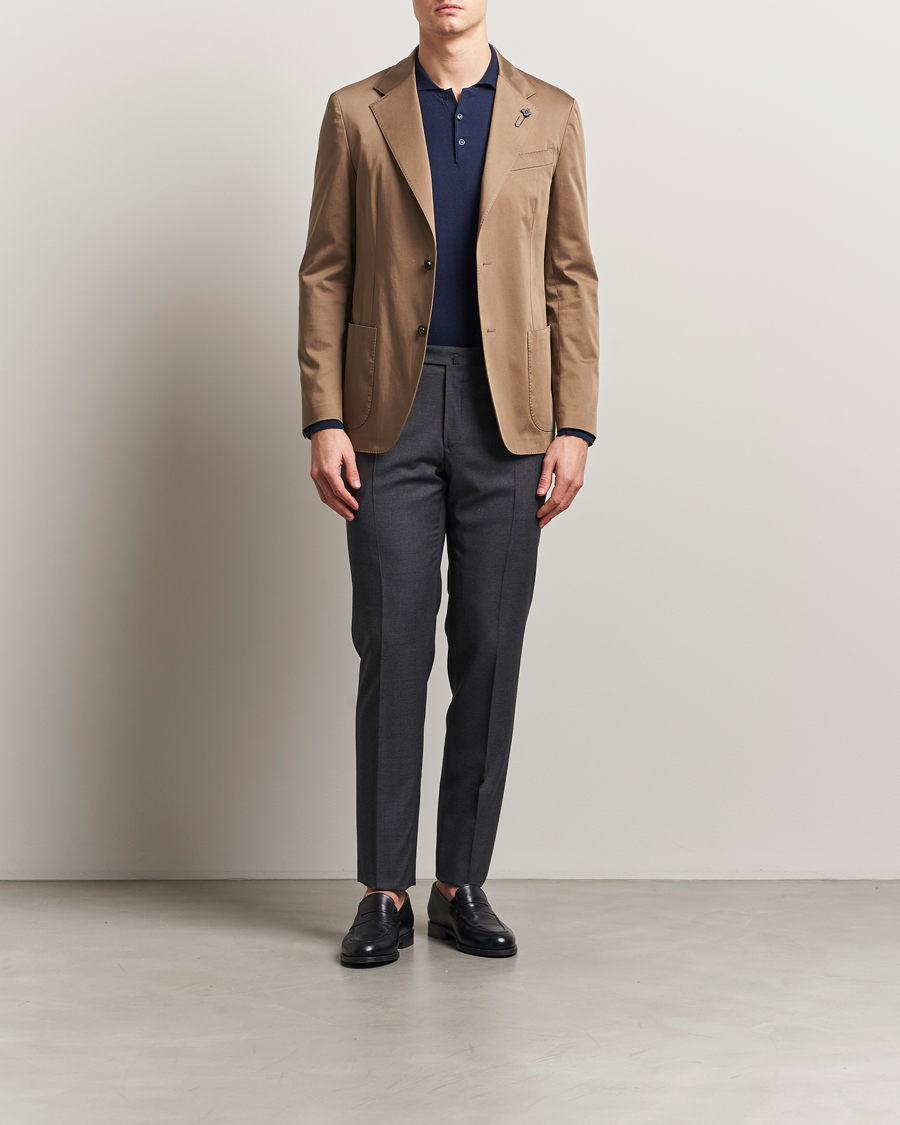 Men | Blazers | Lardini | Cotton Satin Stretch Blazer Light Brown
